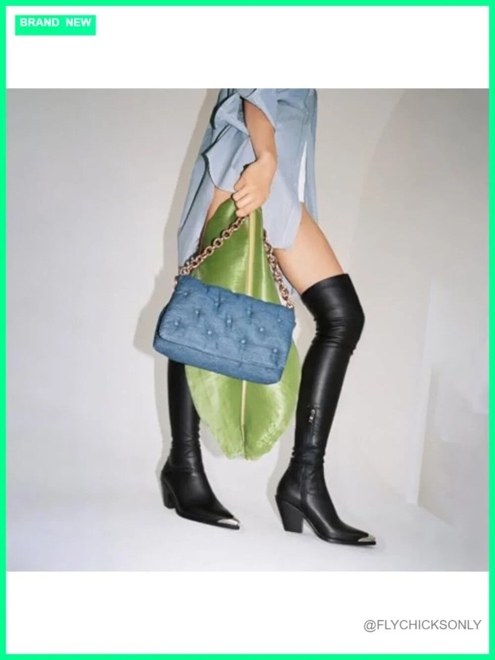 Stretch PU Leather Over The Knee Boots Chunky Heel Pointed Toe